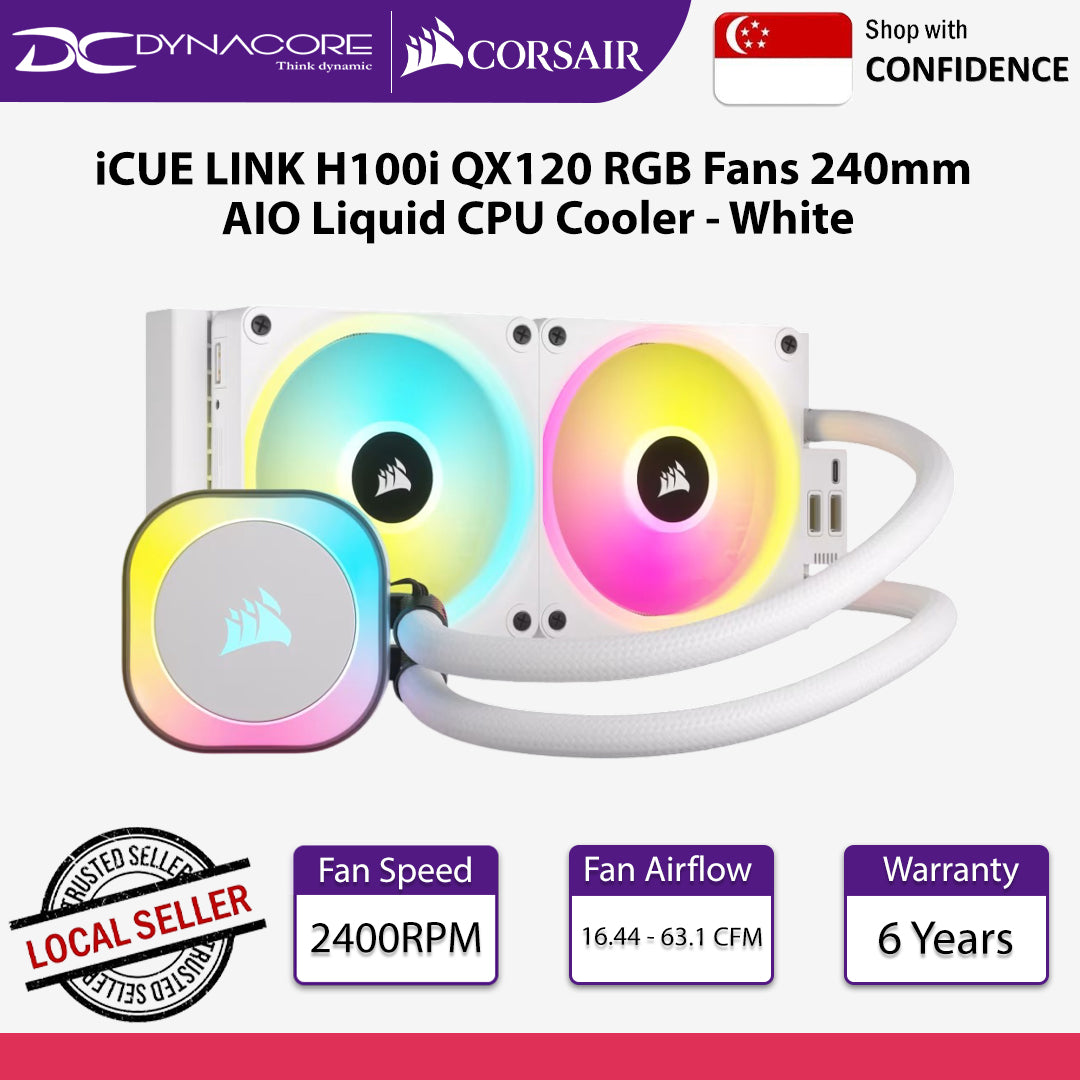 Corsair iCUE LINK H100i QX120 RGB Fans 240mm Radiator RGB AIO Liquid CPU Cooler - White - 840006665854
