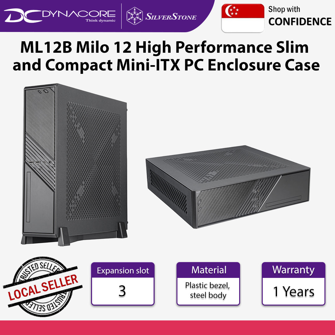 SilverStone ML12B Milo 12 High Performance Slim and Compact Mini-ITX PC Enclosure Case - SST-ML12B
