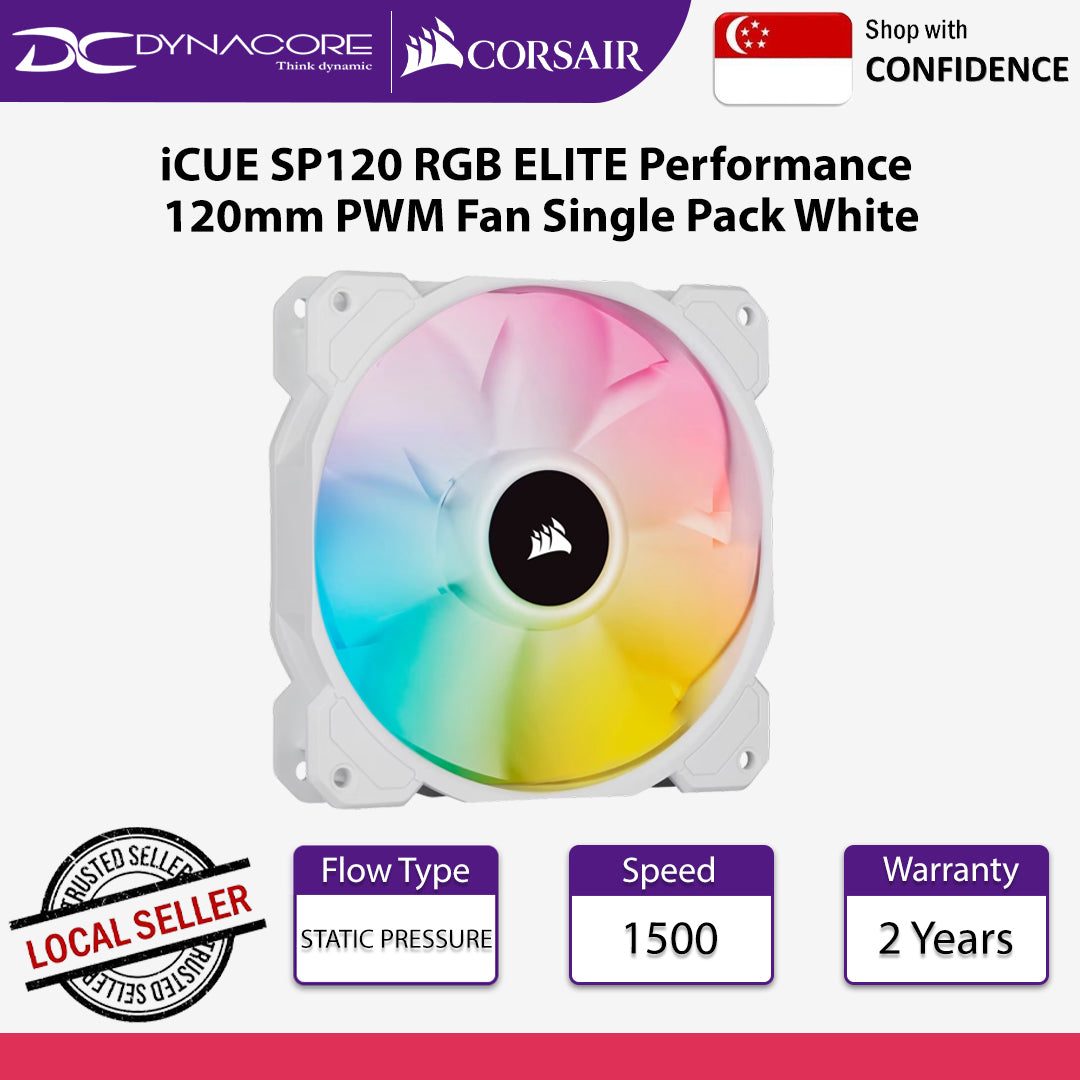 Corsair iCUE SP120 RGB ELITE Performance 120mm PWM Fan Single Pack White - CS-CO-9050136-WW