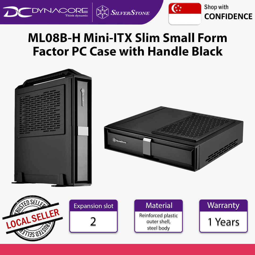 SilverStone ML08B-H Mini-ITX Slim Small Form Factor PC Case with Handle Black - SST-ML08B-H