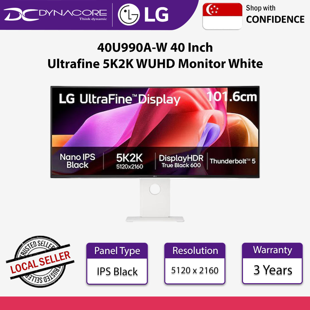 LG 40U990A-W 40 Inch Ultrafine 5K2K WUHD Thunderbolt 5 120Hz Nano IPS Curved Monitor White - LG40U990A-W