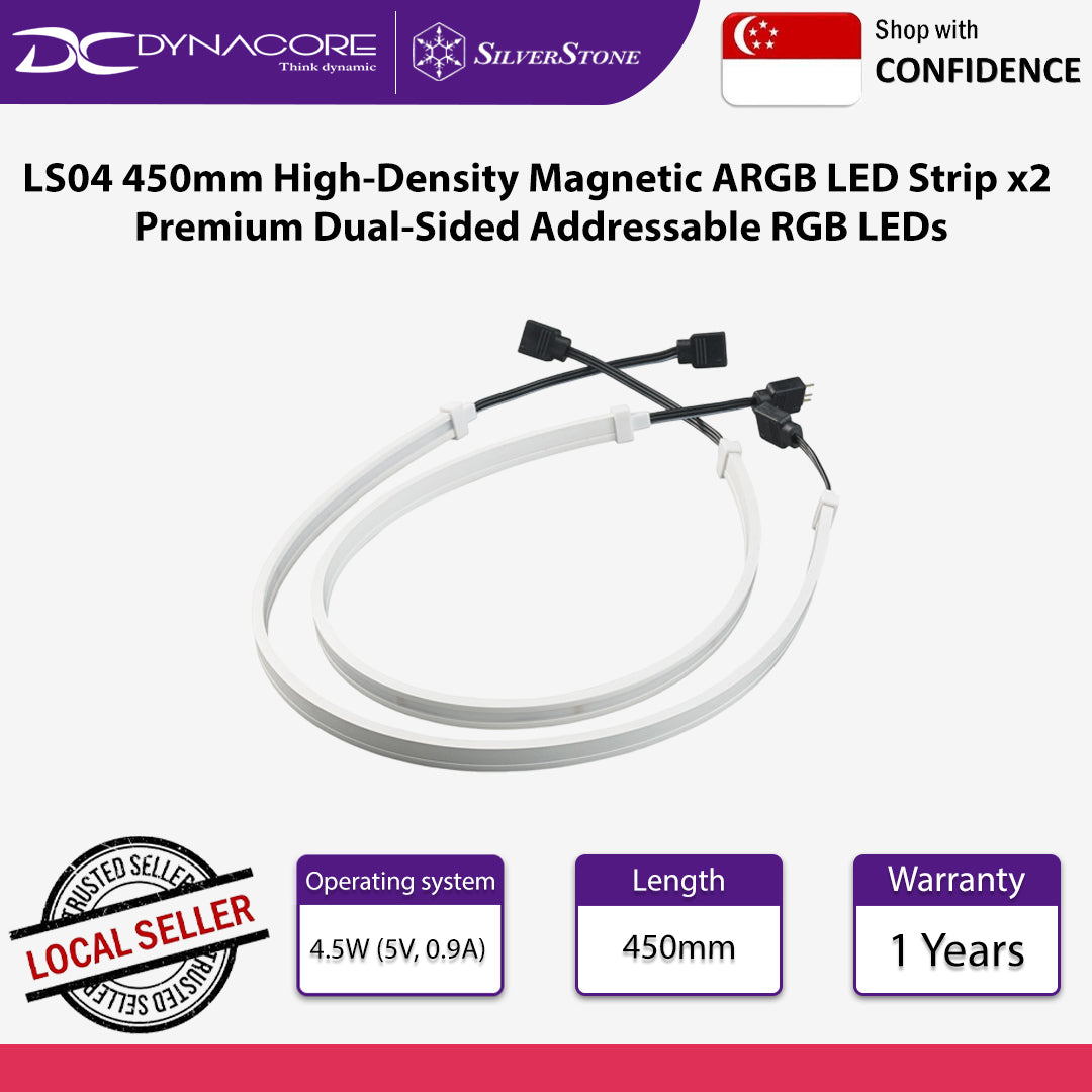 SilverStone LS04 450mm High-Density Magnetic ARGB LED Strip x2 Premium Dual-Sided Addressable RGB LEDs - SST-LS04
