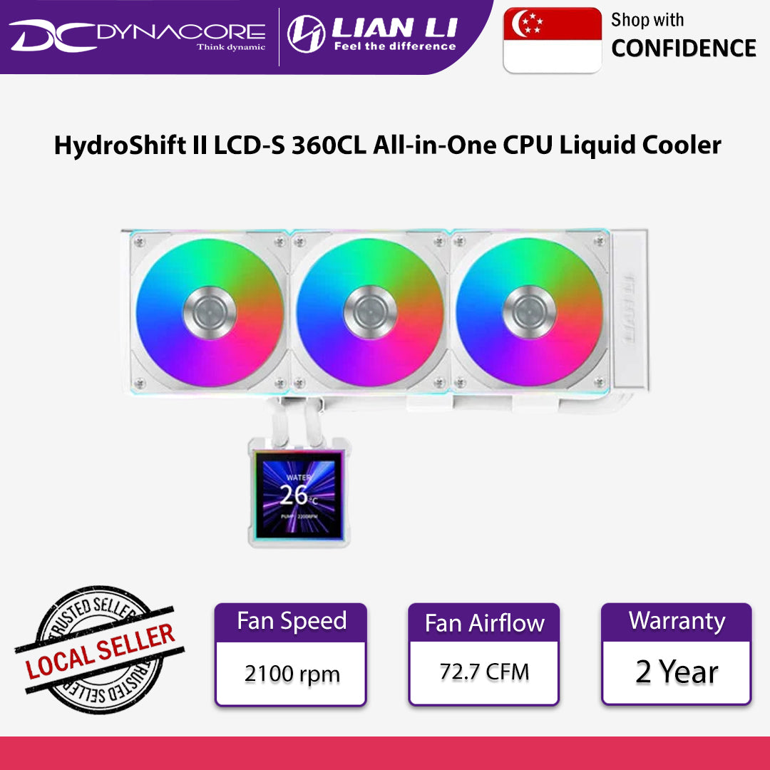 Lian Li HydroShift II LCD-S 360CL All-in-One CPU Liquid Cooler with IPS LCD Display White - 4718466021397