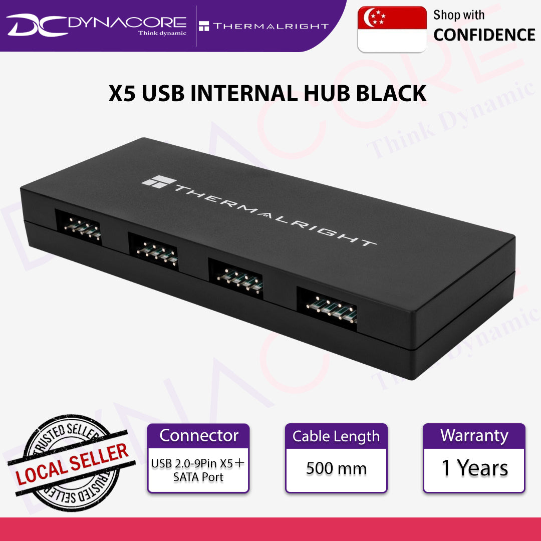 Thermalright Interal USB 2.0 Hub X5 SATA Powered Magnetic Mount Black - 814256021647