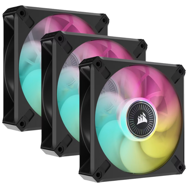 Corsair ML120 RGB ELITE 120mm Magnetic Levitation RGB Fan Triple Pack with Lighting Node CORE - Black - 840006640080