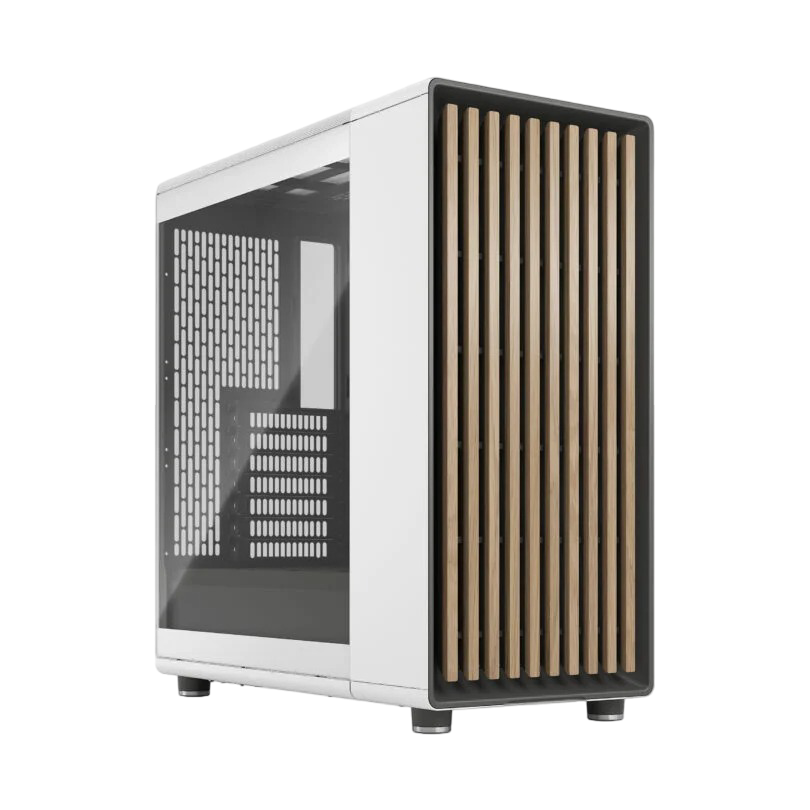 Fractal Design North Chalk White Mid Tower PC Case Clear Tempered Glass Oak Wood Front - FDNORTHCHKWHTTG