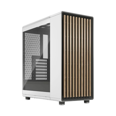 Fractal Design North Chalk White Mid Tower PC Case Clear Tempered Glass Oak Wood Front - FDNORTHCHKWHTTG