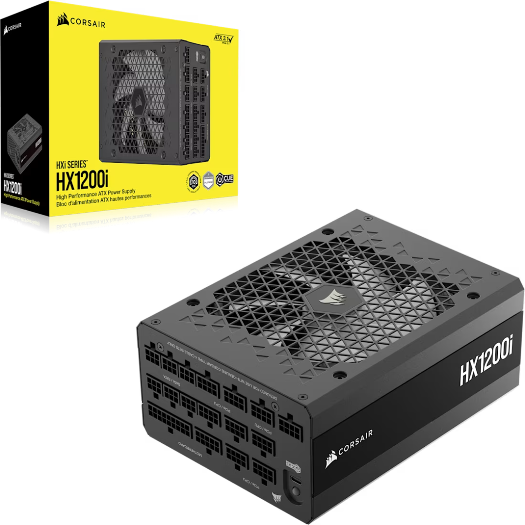 Corsair HX1200i 80 Plus Fully Modular Ultra-Low Noise ATX Power Supply with 12V-2x6 Cable ATX 3.1 & PCIe 5.1 Compliant - 840440495222