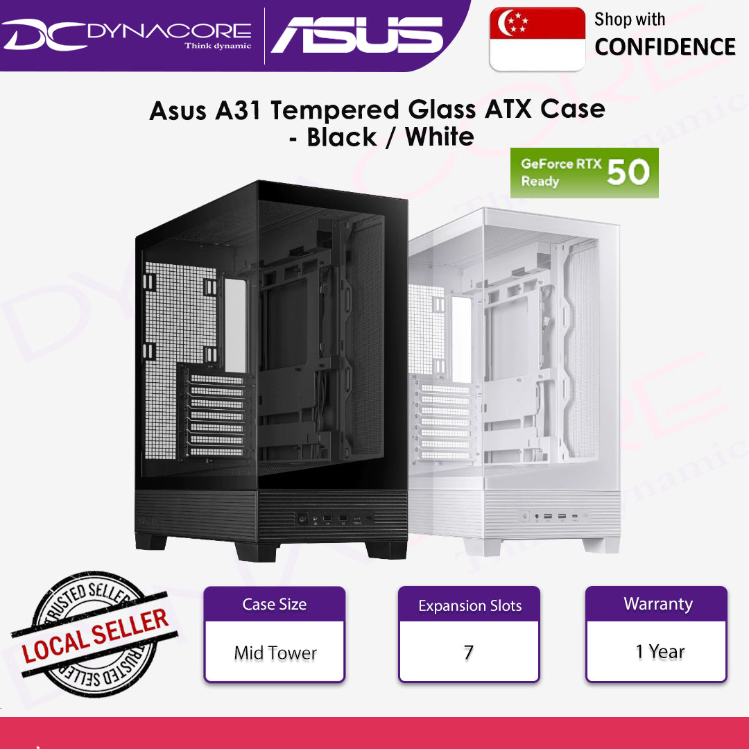 Asus A31 Tempered Glass ATX Case - Black / White - ASUSA31TGBLK,ASUSA31TGWHT