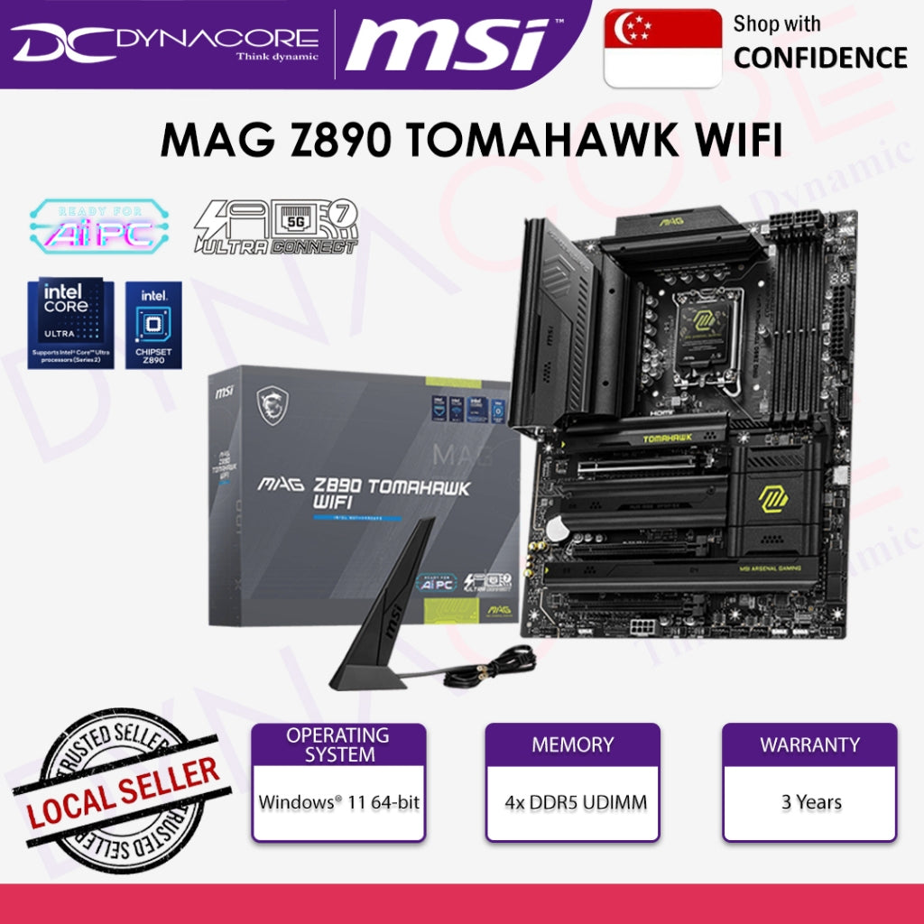 MSI MAG Z890 TOMAHAWK WIFI ATX Motherboard Intel Z890 LGA 1851 |DDR5 9200mhz | USB C | AI ready (MB 8110) - 4711377259712