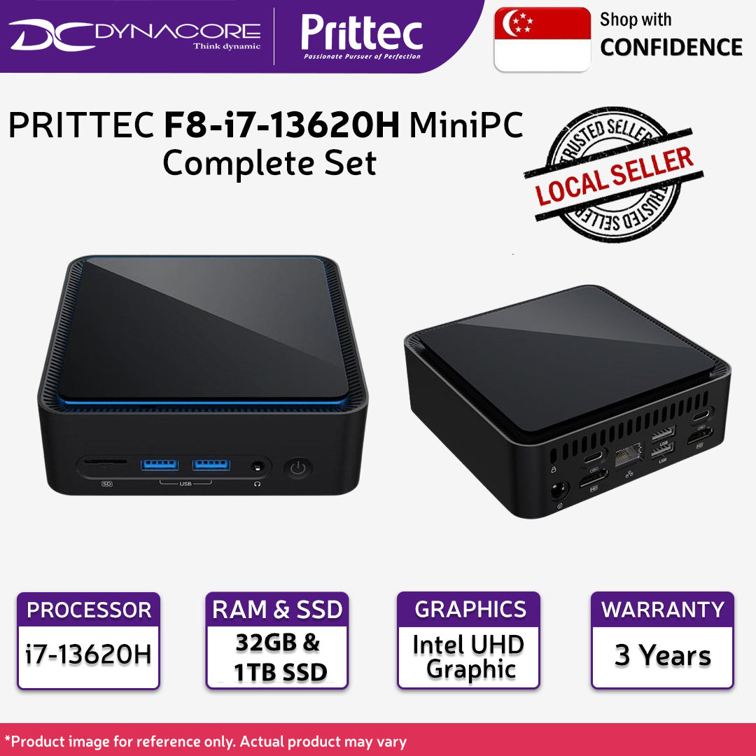 PRITTEC F8 MINIPC COMPLETE SET (Intel Core i7-13620H / 32GB x1 DDR4 3200Mhz + 1Empty slot/1TB SSD/WIN11-PRO) 3YRS WARRANTY - 4711530290071