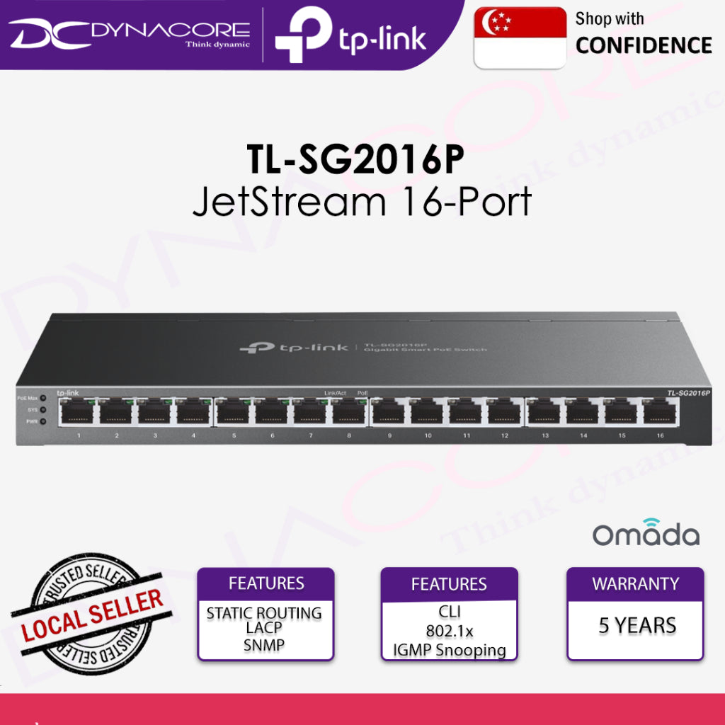 TP-Link TL-SG2016P JetStream 16-Port Gigabit Smart Switch with 8-Port PoE+ - 4897098689493