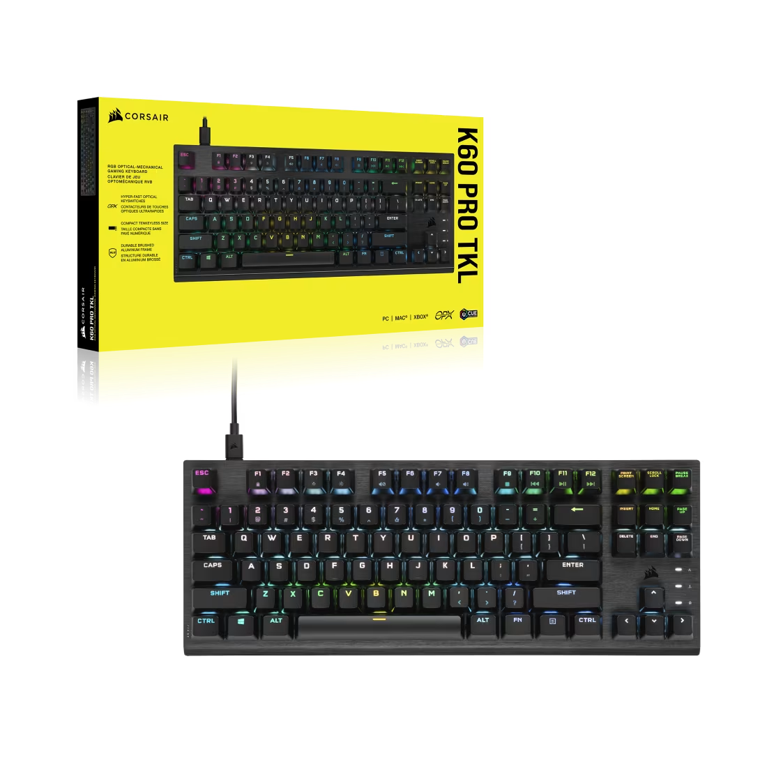 Corsair K60 RGB PRO TKL Tenkeyless Optical Mechanical Gaming Keyboard Corsair OPX Switch - Black - 840006660644