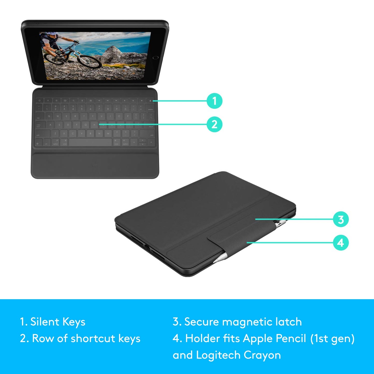 Logitech Rugged Folio 10.2" Protective Keyboard Case for iPad 7th / 8th / 9th Gen 920-009458 - 097855154392