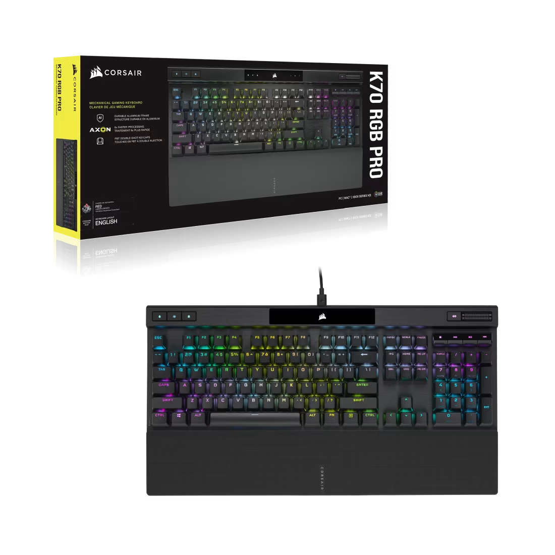 Corsair K70 RGB PRO Mechanical Gaming Keyboard with PBT Double Shot PRO Keycaps Black - Switch Type - Cherry MX Speed - 840006646112