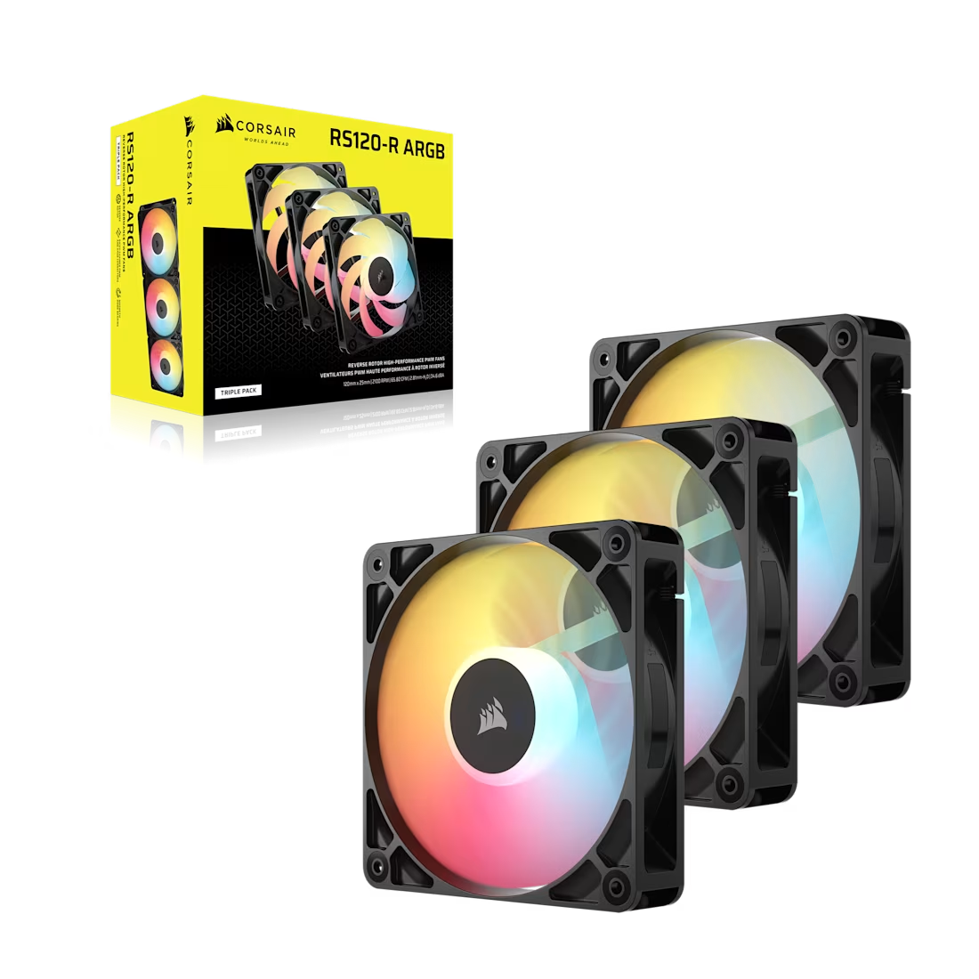 Corsair RS120-R ARGB 120mm PWM Reverse Fans Triple Pack - Black - 840440494652