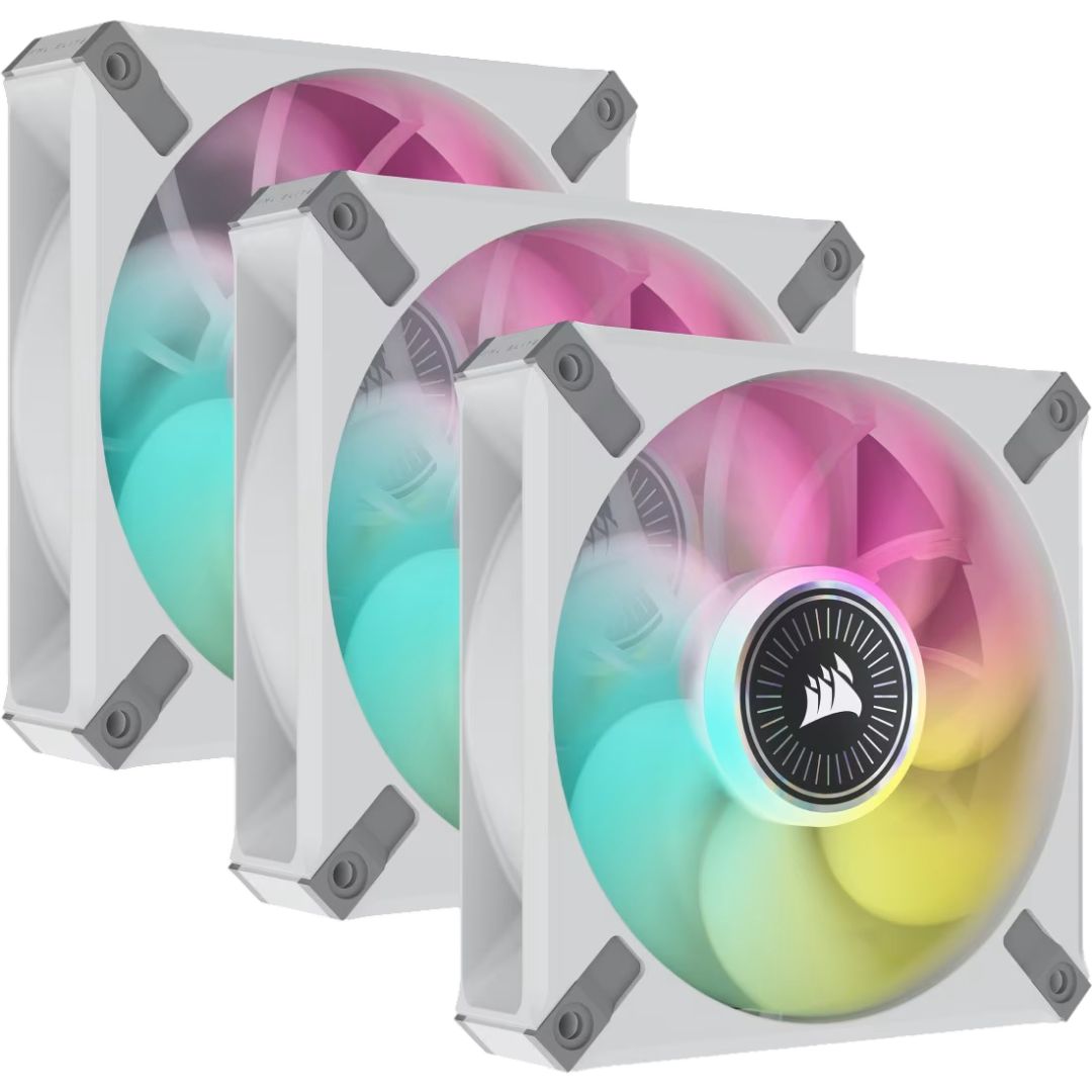 Corsair ML120 RGB ELITE 120mm Magnetic Levitation RGB Fan Triple Pack with Lighting Node CORE - White - CS-CO-9050117-WW