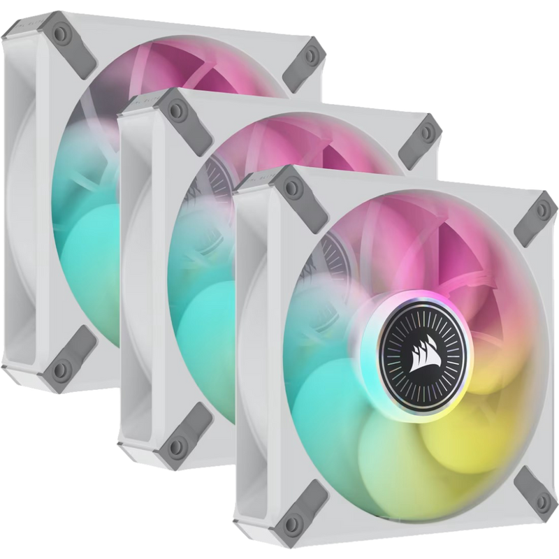 Corsair ML120 RGB ELITE 120mm Magnetic Levitation RGB Fan Triple Pack with Lighting Node CORE - White - 840006640127