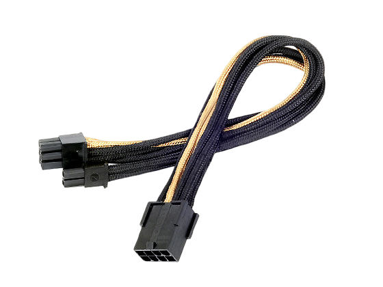 SilverStone PP07-PCIBG Sleeved Extension Power Supply Cable with 1 x 8-pin PCIe to 8-pin PCIe Connector - Black Gold - SST-PP07-PCIBG