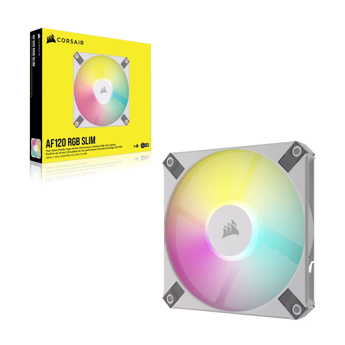 Corsair iCUE AF120 RGB SLIM 120mm PWM Fluid Dynamic RGB Fan Single Pack - White - 840006693765