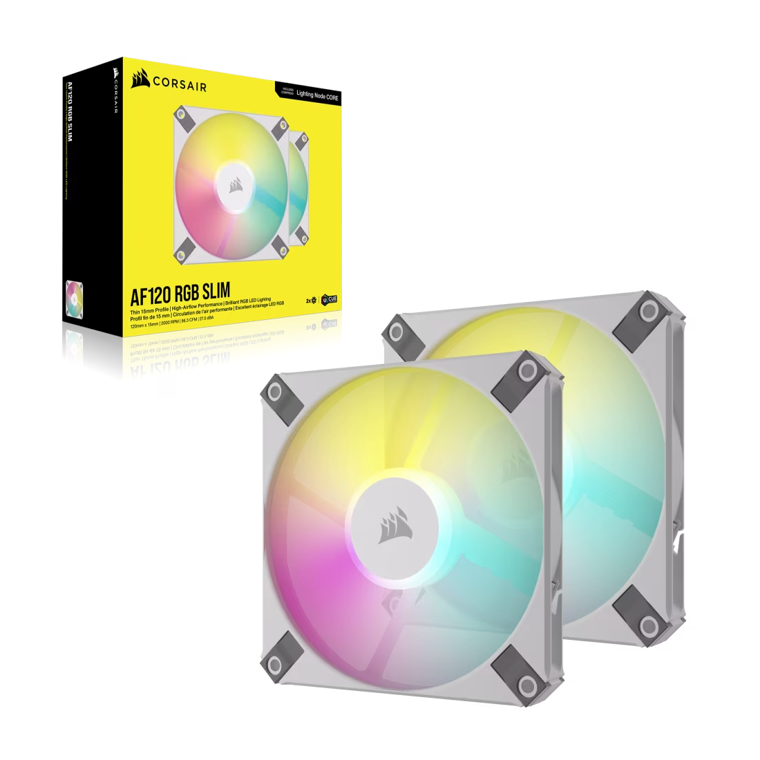 Corsair iCUE AF120 RGB SLIM 120mm PWM Fluid Dynamic RGB Fan Dual Pack - White - 840006693772