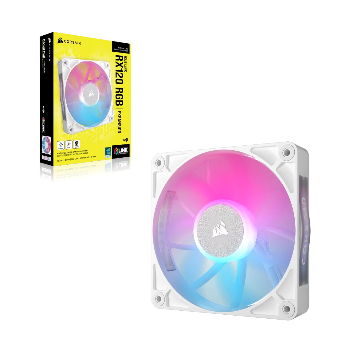Corsair RX RGB Series iCUE LINK RX120 RGB 120mm Fan Expansion Single Pack - White - CS-CO-9051021-WW