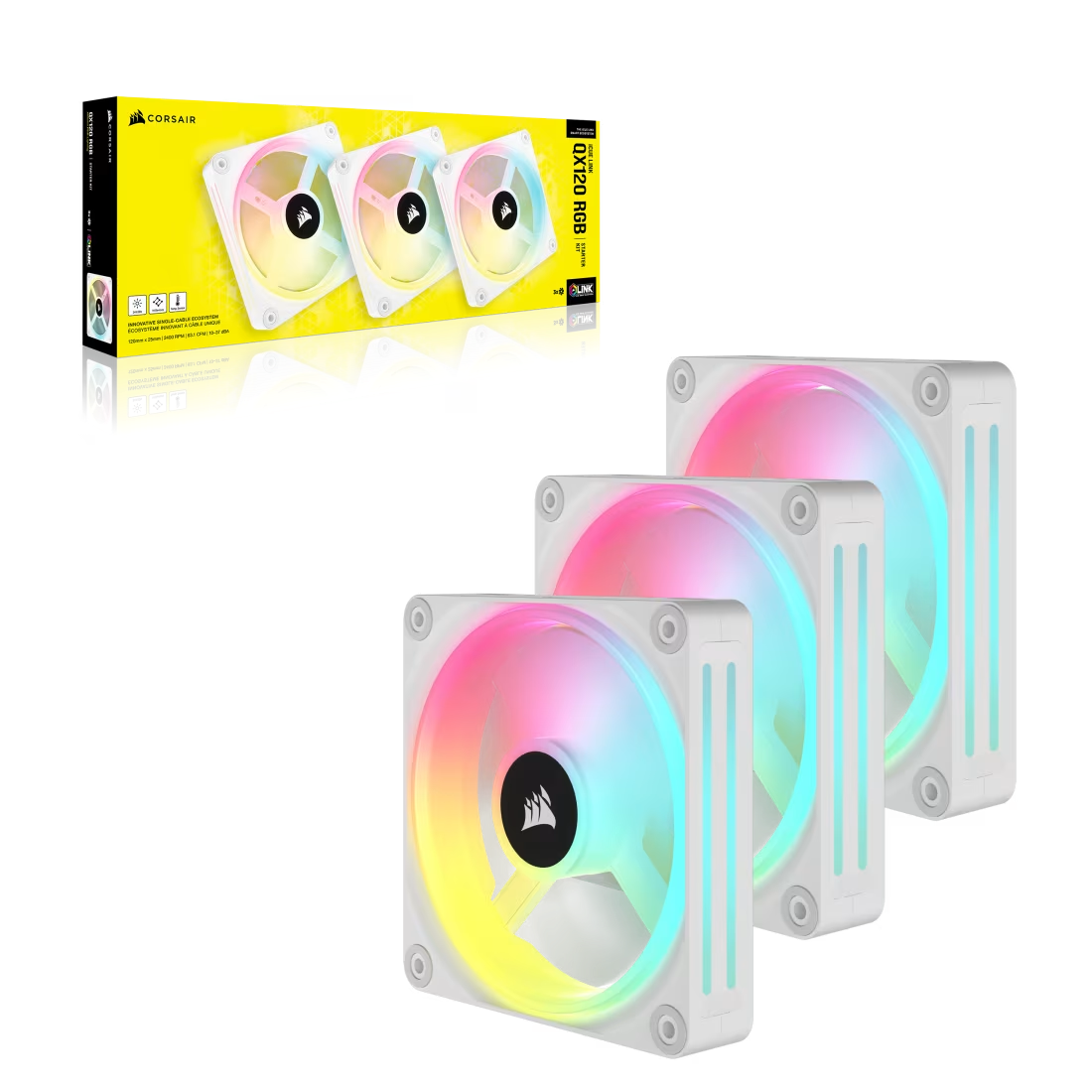Corsair iCUE LINK QX120 RGB 120mm Magnetic Dome RGB Fan Starter Kit Triple Pack - White - CS-CO-9051006-WW