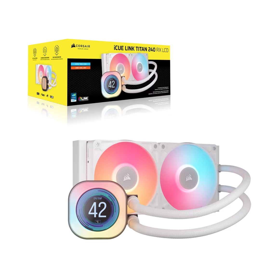 Corsair iCUE LINK TITAN 240 RX LCD Liquid CPU Cooler - White - 840440482970