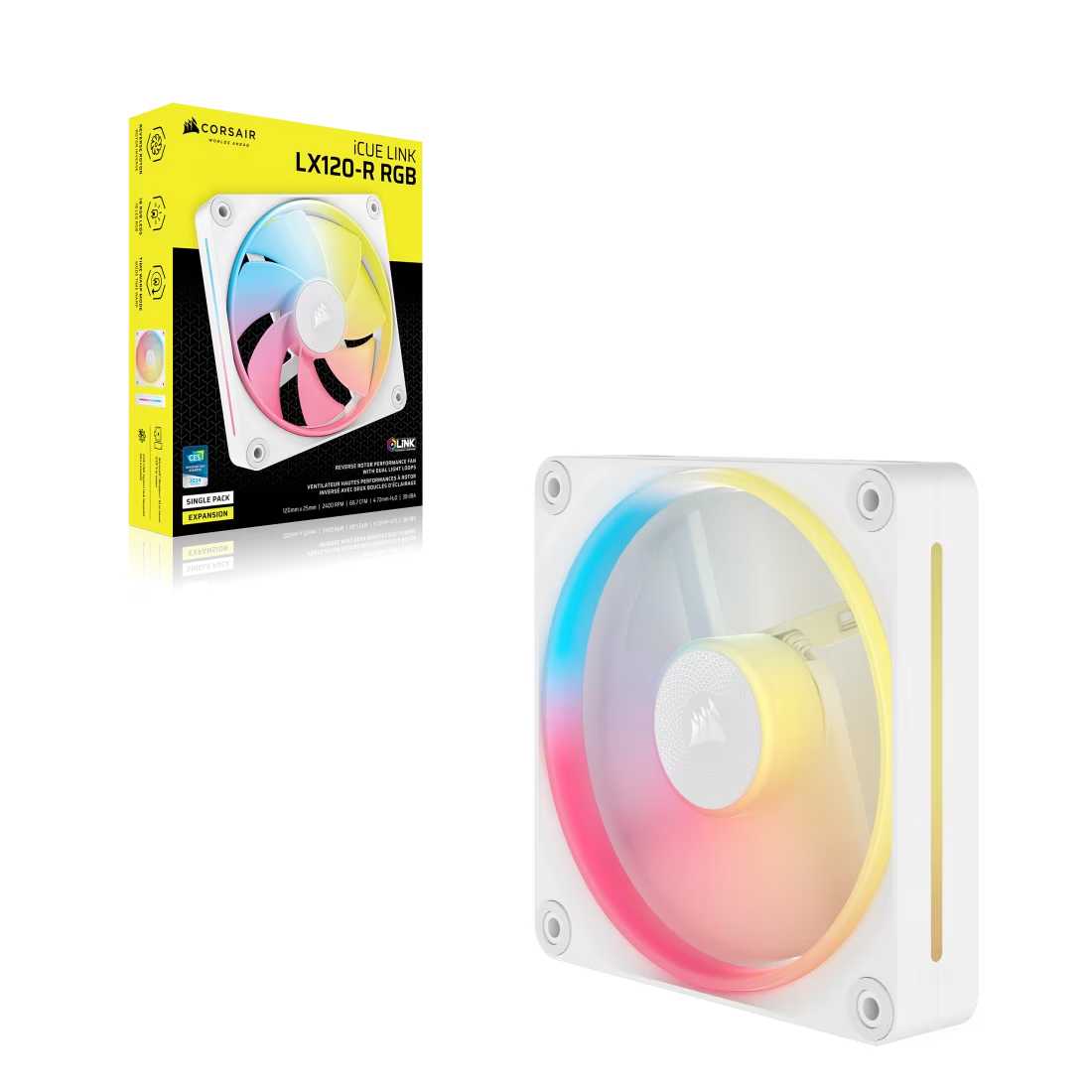 Corsair iCUE LINK LX120-R RGB 120mm PWM Reverse Fan Single Pack - White - 840006688723