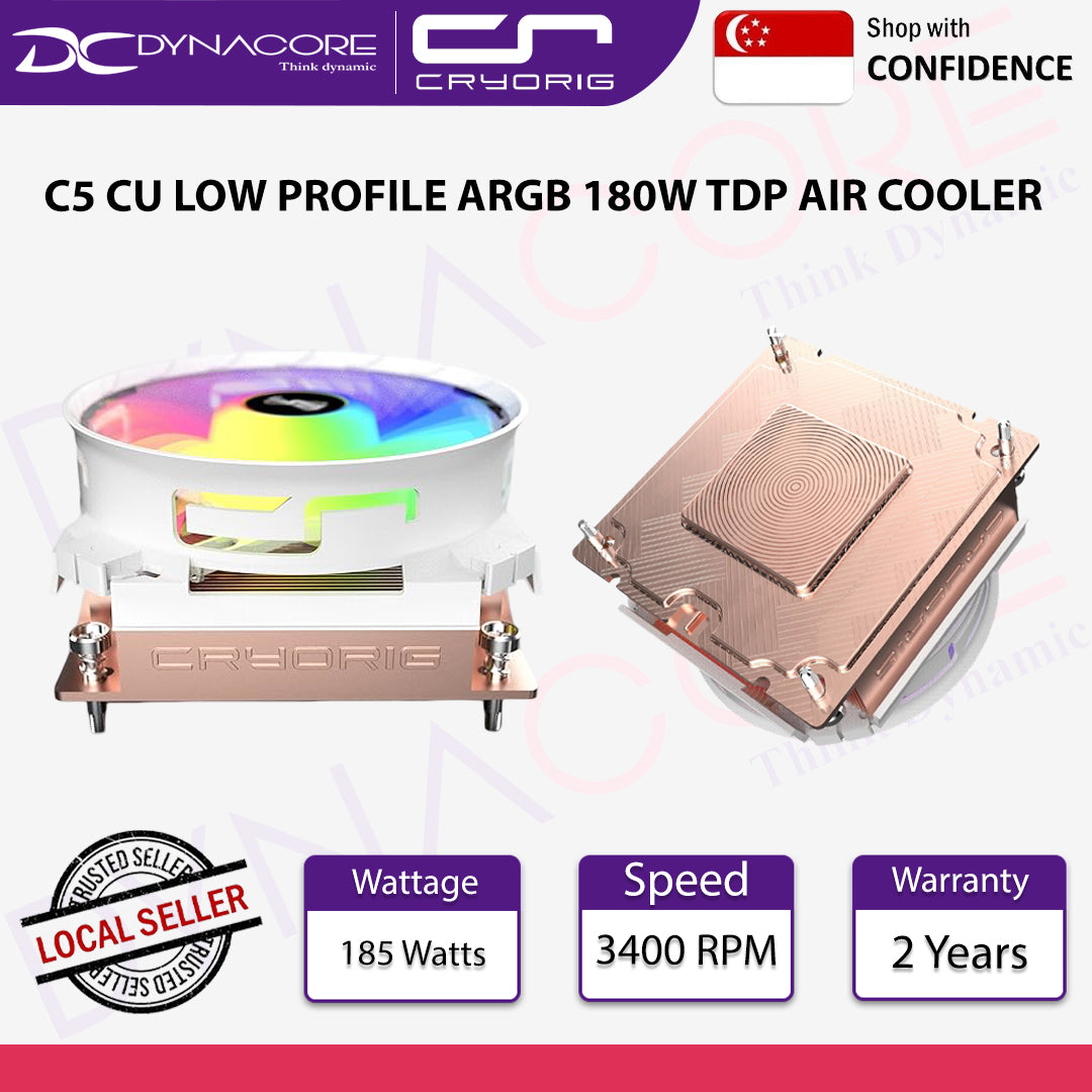 CRYORIG C5 CU Vapor Chamber Low Profile CPU Cooler ARGB 180W Full Copper Fin Stack - 4719692701510