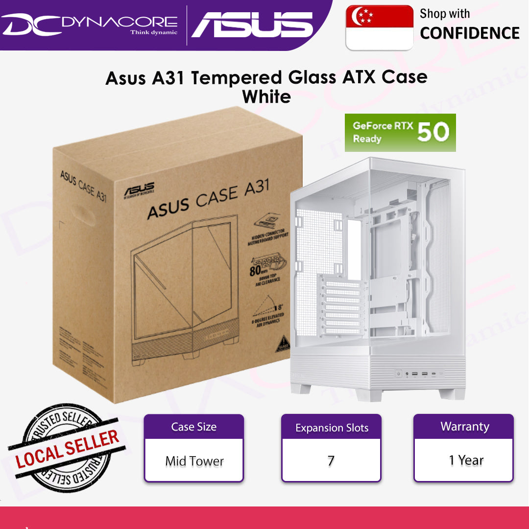 Asus A31 Tempered Glass ATX Case - Black / White - ASUSA31TGBLK,ASUSA31TGWHT