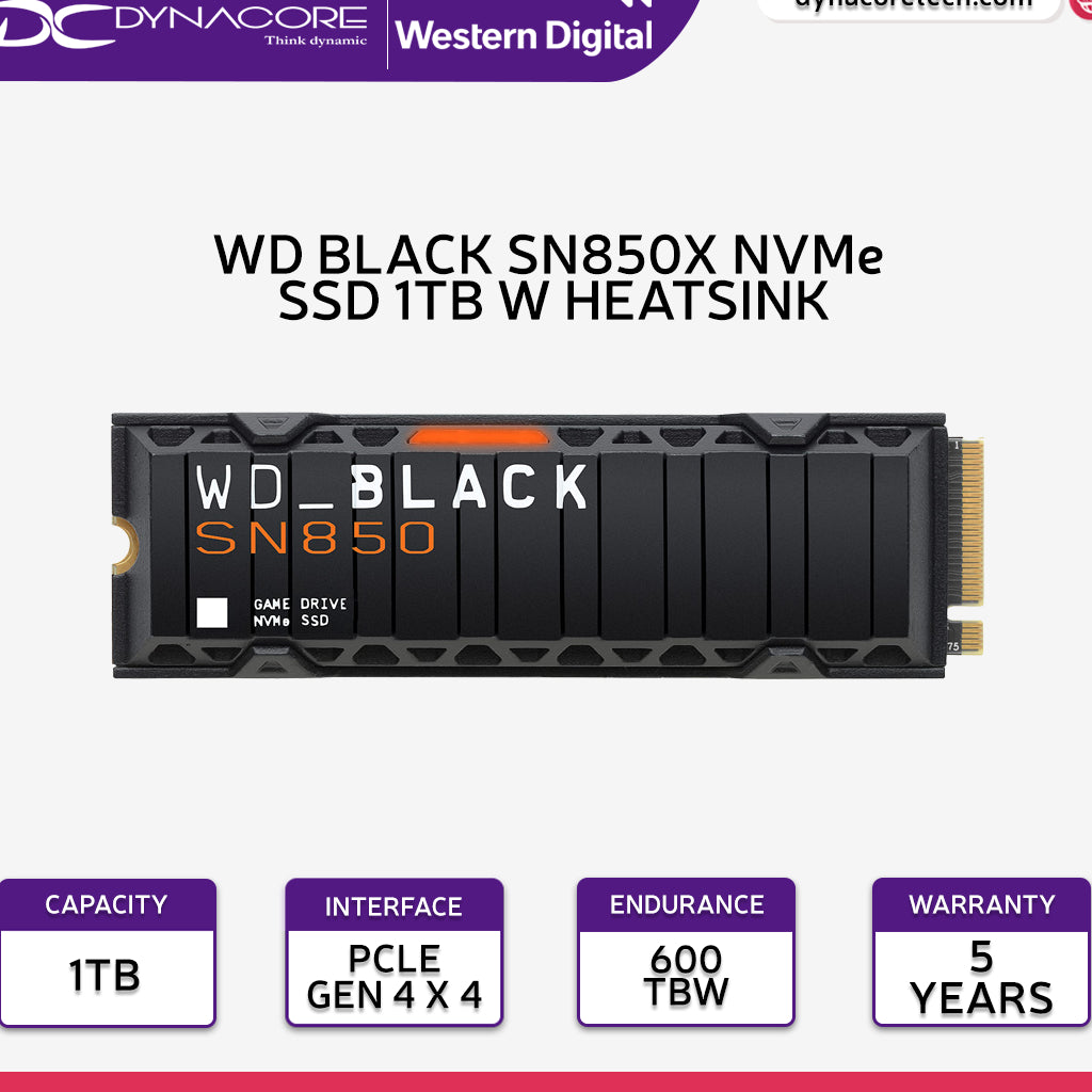 WD BLACK SN850X HEATSINK 1TB 7300MB/s GEN4 NVMe M.2 SSD(5YRS) - 718037891385