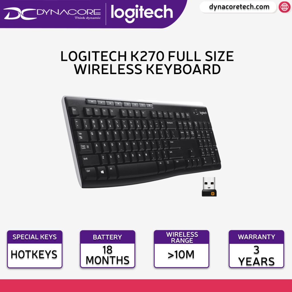 Logitech K270 Full Size Wireless Keyboard with Unifying Receiver for Windows 920-003057 - 097855073921