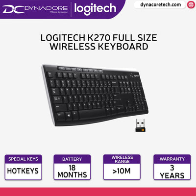 Logitech K270 Full Size Wireless Keyboard with Unifying Receiver for Windows 920-003057 - 097855073921