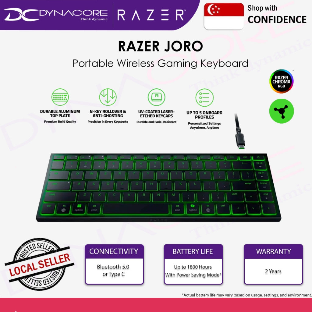 RAZER JORO - PORTABLE WIRELESS GAMING KEYBOARD US Layout (2Y)-8886419349846