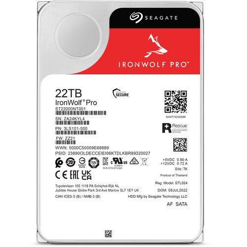 SEAGATE IRONWOLF PRO 3.5"22TB SATA 7200RPM NAS HDD(5YRS BY ONLINE) - ST22000NT001