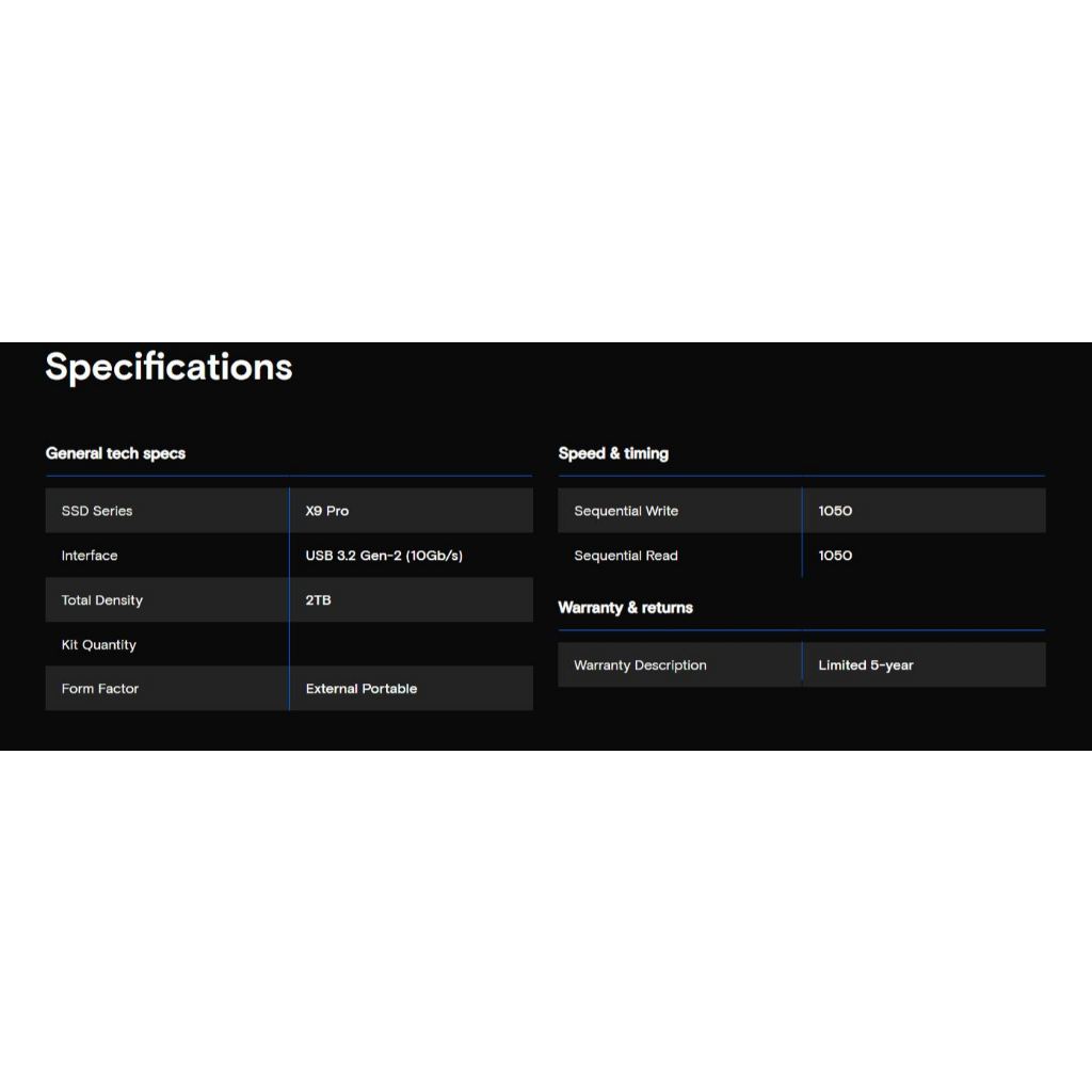 CRUCIAL X9 2TB 1050MB/s TYPE-C PORTABLE SSD(3YRS) - 649528939357