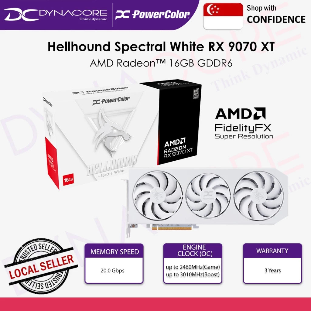 POWERCOLOR AMD RADEON HELLHOUND SPECTRAL WHITE RX9070XT 16GB OC GDDR6(3YRS) - 4713436175940