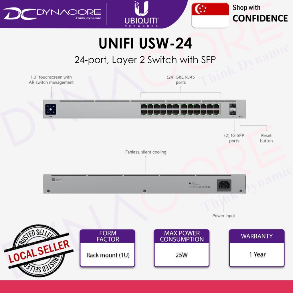 UBIQUITI UNIFI USW-24 24-PORT GIGABIT SWITCH (L2) WITH SFP (1YR) - 810010071385