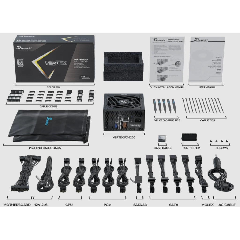 Seasonic Vertex PX 1200W PCIE 5.1 80+ Platinum Fully Modular ATX3.1 Power Supply - 4711173877769