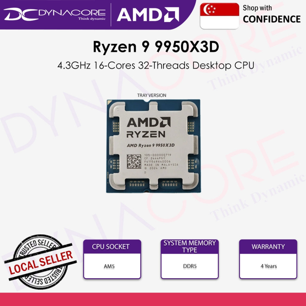 AMD RYZEN 9 9950X3D 4.3GHz 16C/32T 144MB CACHE TRAY PROCESSOR(4YRS) - 100-000000719