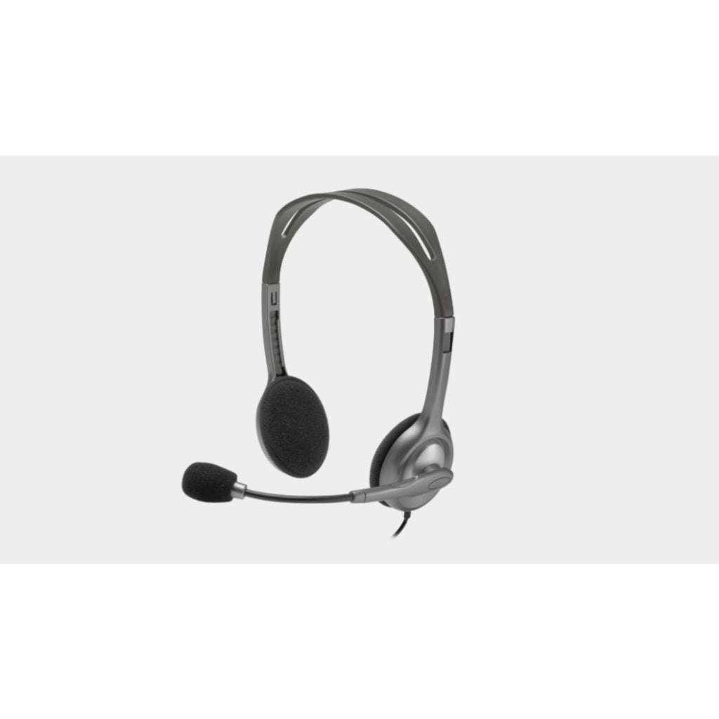 Logitech H110 Wired Stereo Computer Headset Dual plug 3.5mm with Microphone Grey (1 YEAR ) - 097855083029