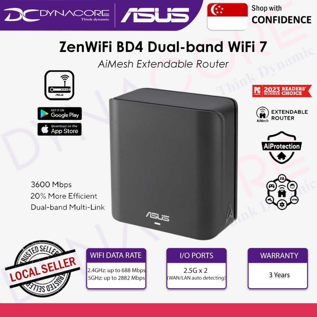 ASUS BD4(B-1-PK) BE3600 DUAL BAND WIFI 7 MESH BLACK (1PACK) - BD4(B-1-PK)