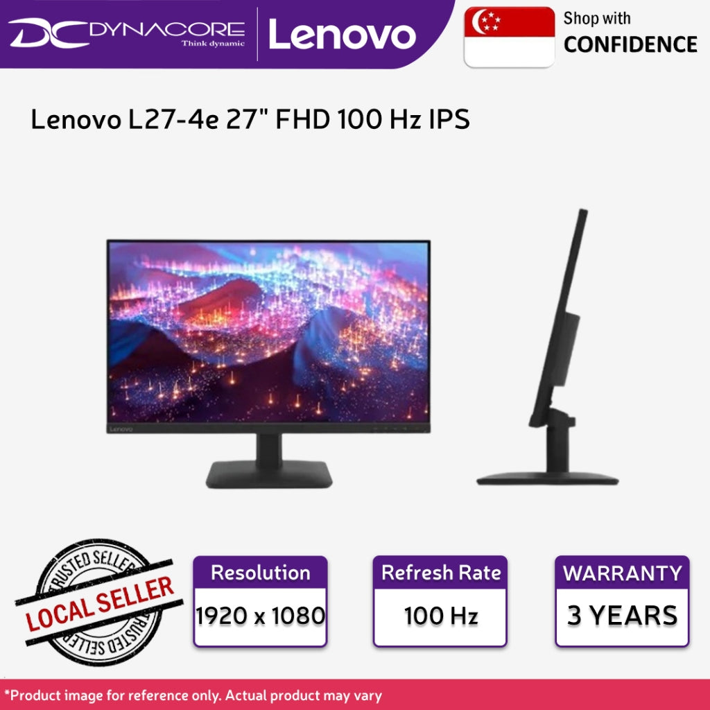 Lenovo L27-4e 27" FHD 100 Hz IPS Monitor - 1920 x 1080, 99% sRGB, 4ms - 68CDKAC1MY