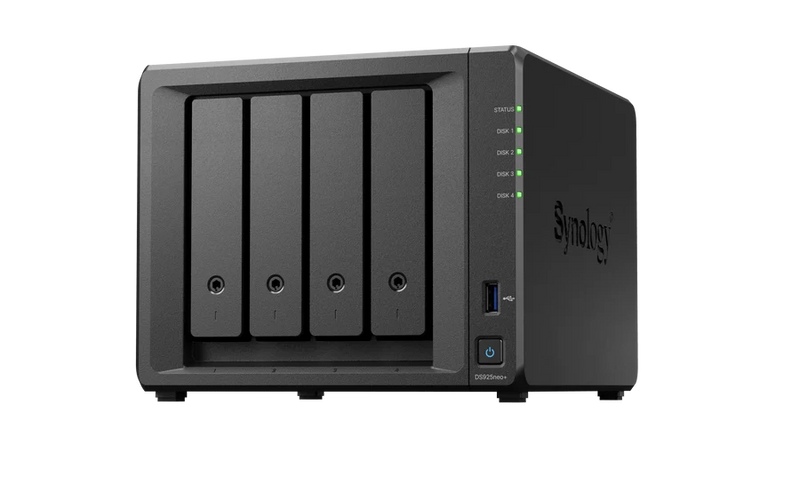 Synology DS925neo+ 4-bay NAS (up to 9-bay) with AMD Ryzen V1500B (4-core), 4GB DDR4 Non-ECC -  4711174727087