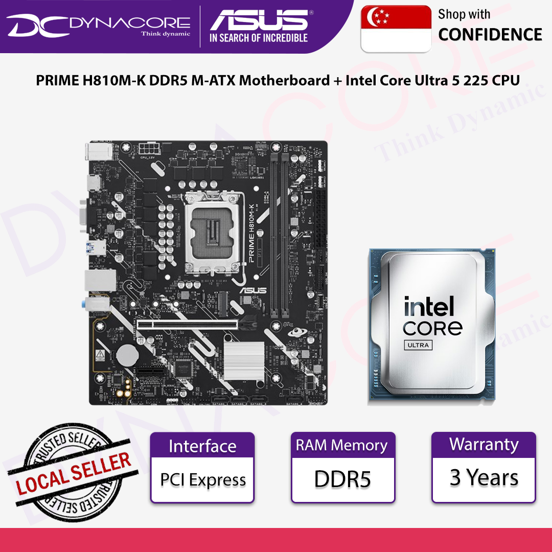 ASUS PRIME H810M-K DDR5 M-ATX Motherboard + Intel Core Ultra 5 225 CPU / Processor Tray Version - 4711636292313+U5225T