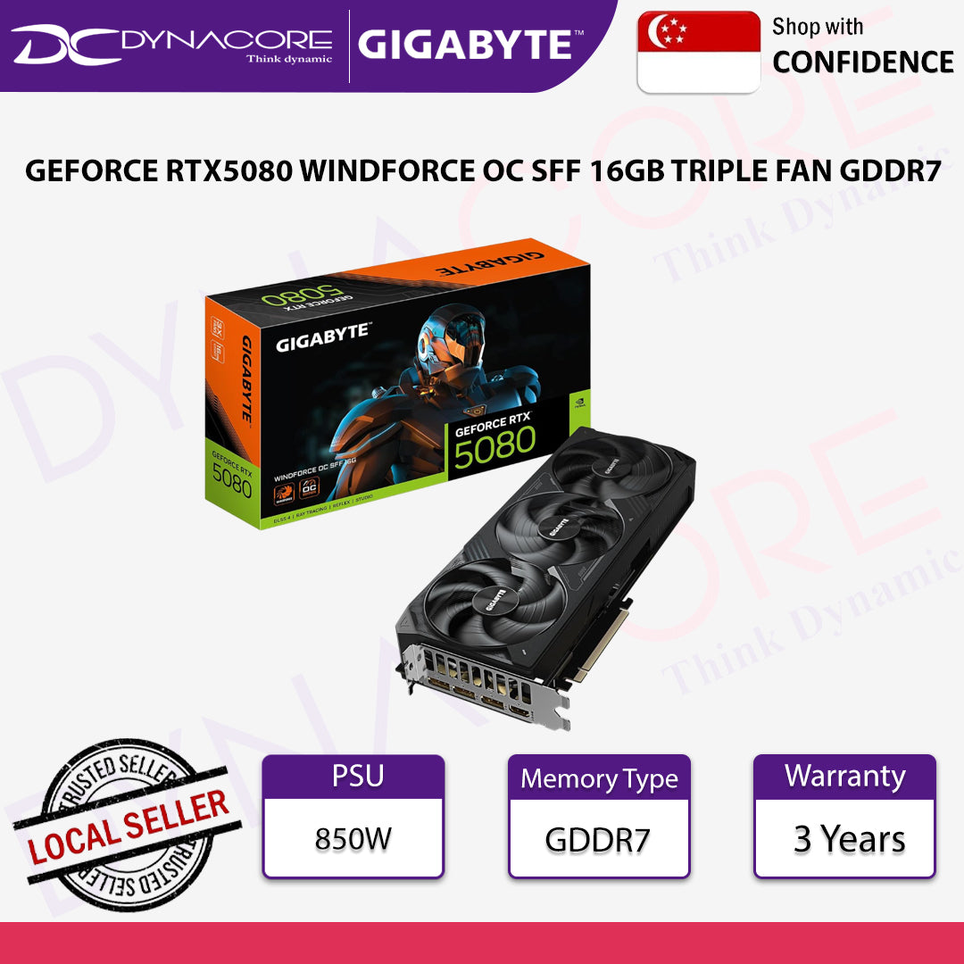 Gigabyte GeForce RTX™ 5080 WINDFORCE OC SFF 16G 16GB GDDR7 Graphics Card GV-N5080WF3OC-16GD - 4719331355845